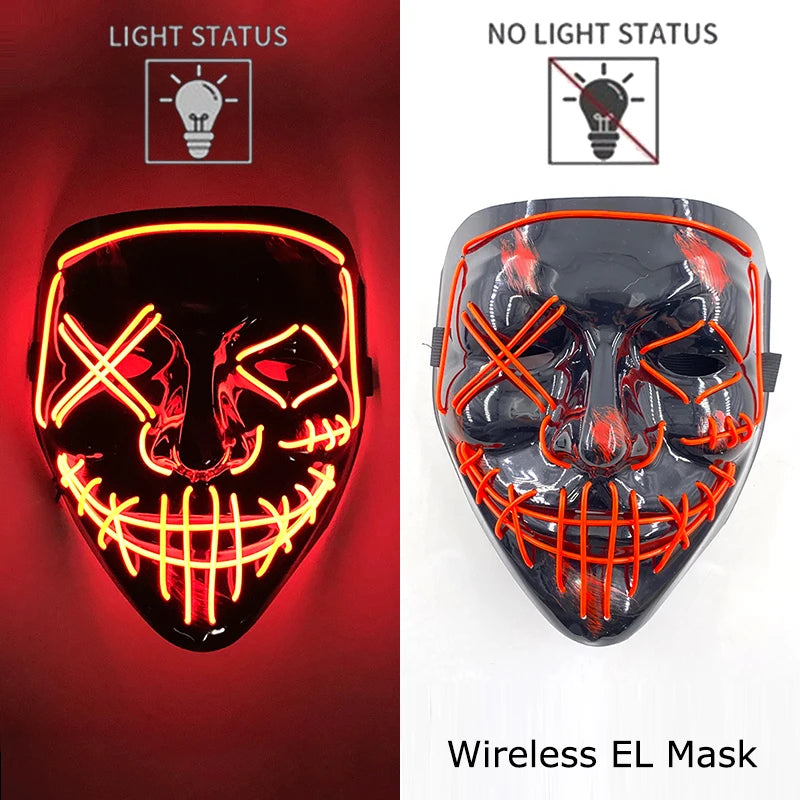 1Pc Wireless Halloween LED Neon Purge Mask LED Skull Gloves Masque Masquerade Party Props Glow in the Dark Horror Cosplay Mask