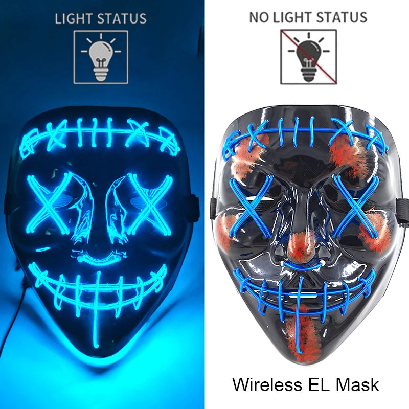 1Pc Wireless Halloween LED Neon Purge Mask LED Skull Gloves Masque Masquerade Party Props Glow in the Dark Horror Cosplay Mask