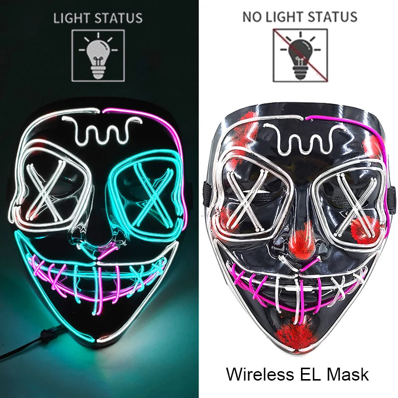 1Pc Wireless Halloween LED Neon Purge Mask LED Skull Gloves Masque Masquerade Party Props Glow in the Dark Horror Cosplay Mask