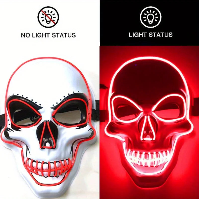 Halloween Neon Led Skeleton Mask Horror Party Cosplay Costume Masque Masquerade Light Glow in the Dark Terror Masker Wholesale