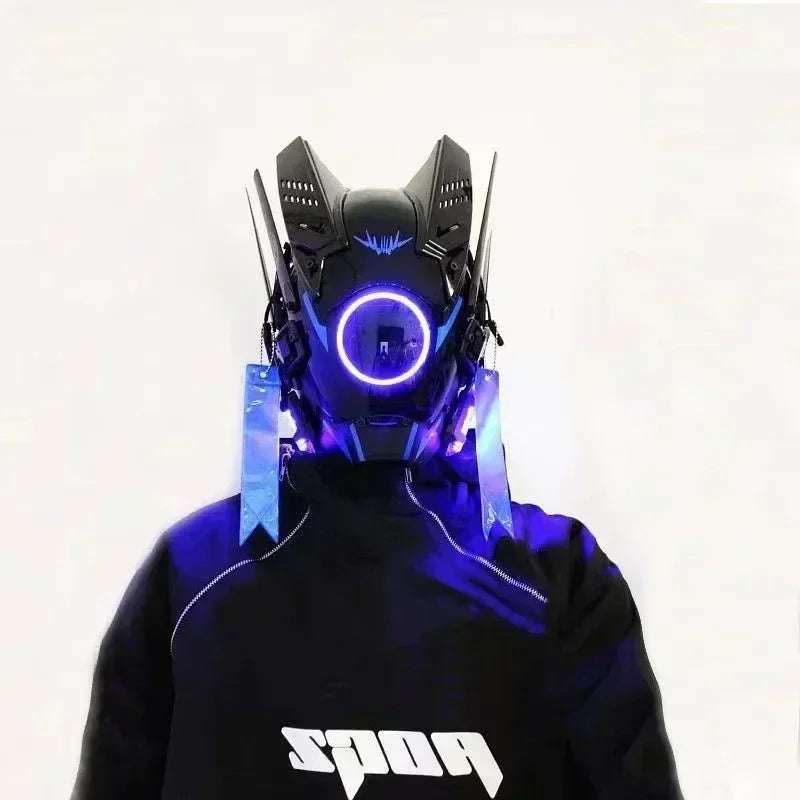 New Cyberpunk Helmet Samurai Robot Tech Shinobi Special Punk Techwear Cool Mask with Led Light Cosplay Mask Christmas Gifts Toy