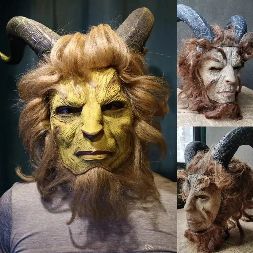 Beauty and Beast Realistic Latex Animal Mask Prince Halloween Horror Monster Adam Helmet Full Face Realistic Monster Latex Mask