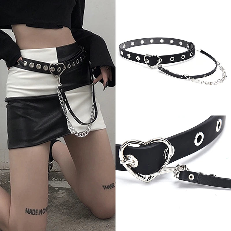 1Pcs Unisex Women Adjustable Chain Belt Punk Hip-Hop Belt with Chain Gothic Leather Waist Belt for Women Female Punk Belt