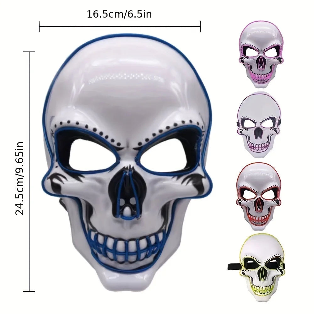 Halloween Neon Led Skeleton Mask Horror Party Cosplay Costume Masque Masquerade Light Glow in the Dark Terror Masker Wholesale