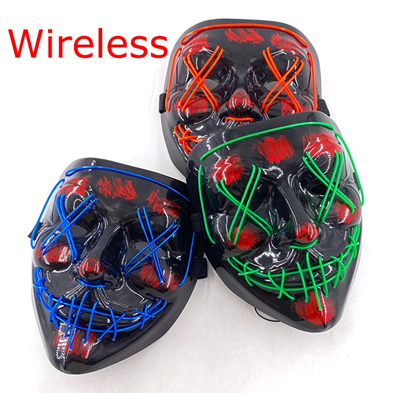 1Pc Wireless Halloween LED Neon Purge Mask LED Skull Gloves Masque Masquerade Party Props Glow in the Dark Horror Cosplay Mask