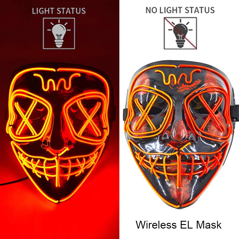 1Pc Wireless Halloween LED Neon Purge Mask LED Skull Gloves Masque Masquerade Party Props Glow in the Dark Horror Cosplay Mask