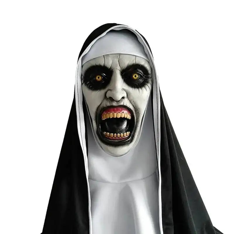 Horror Nun Latex Mask with Head Scarf Cosplay Costume Headgear Halloween Fancy Dress Party Carnival Scary Ghost Nun Mask