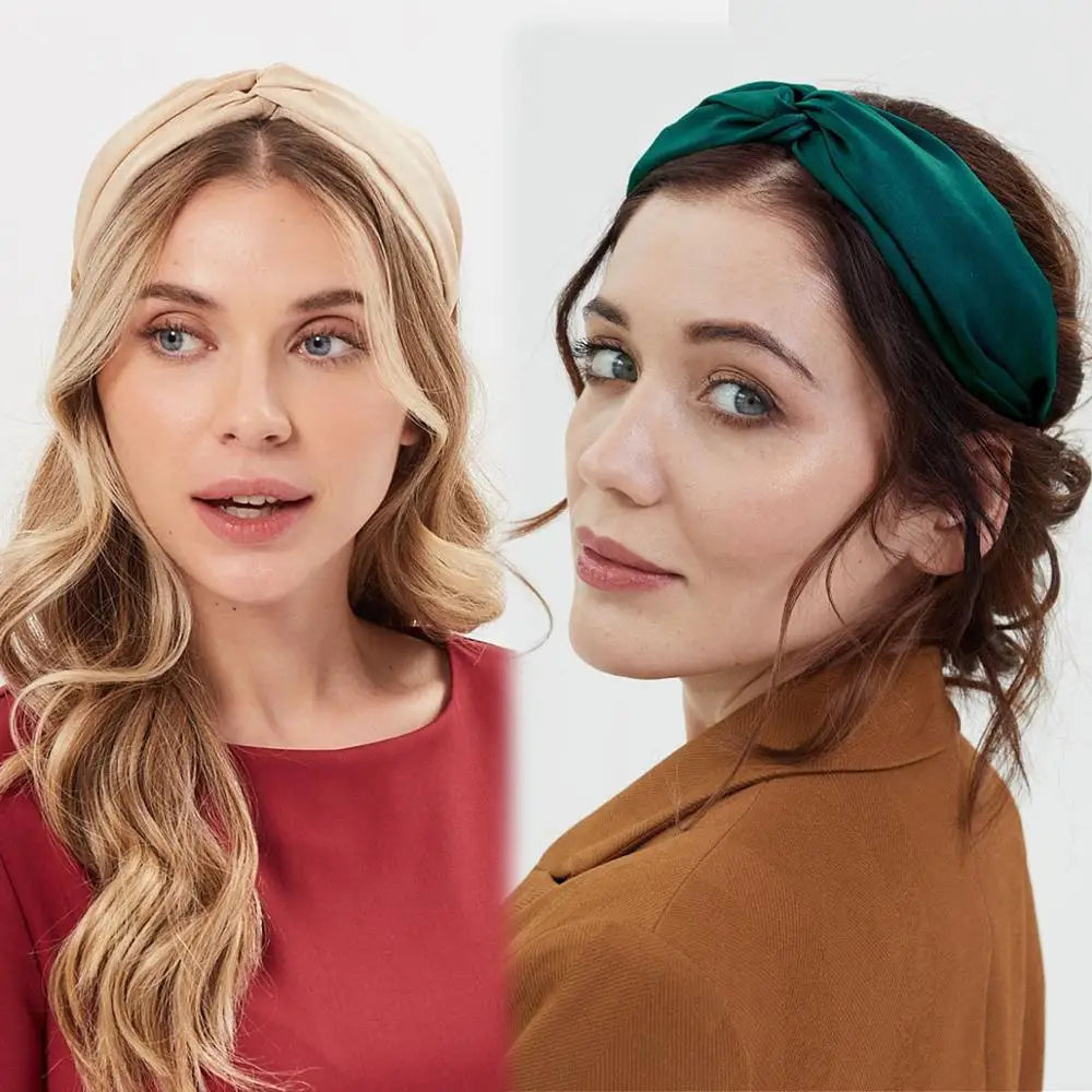 Women Headband Solid Twist Hairbands Turban Bow Knot Cross Tie Cloth Wide Hair Band Hoop Hair Accessories Lady Headdress