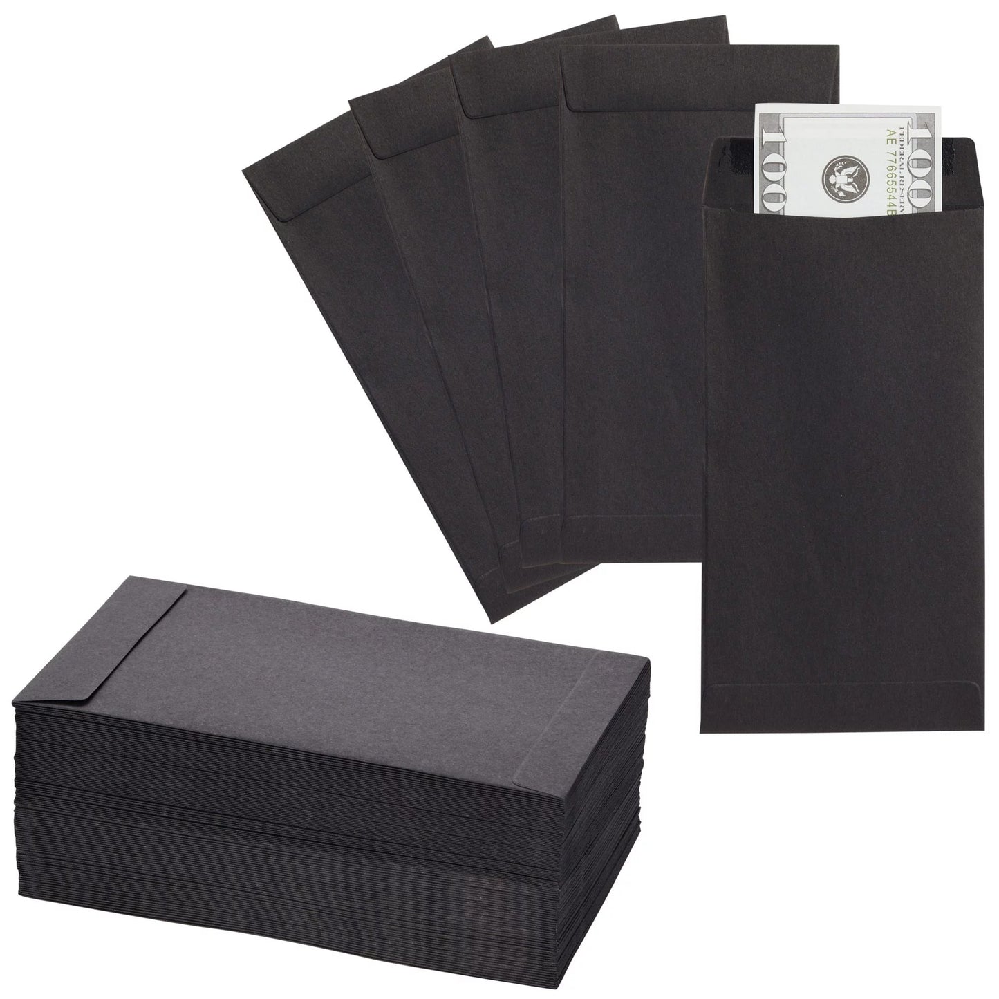 100 Pack Black Money Envelopes for Cash - 100 GSM Kraft Paper - Money Saving Challenges Envelopes for Currency & Coins (3.5X6.5 In)