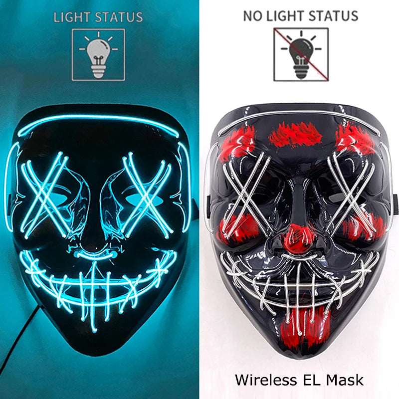 1Pc Wireless Halloween LED Neon Purge Mask LED Skull Gloves Masque Masquerade Party Props Glow in the Dark Horror Cosplay Mask