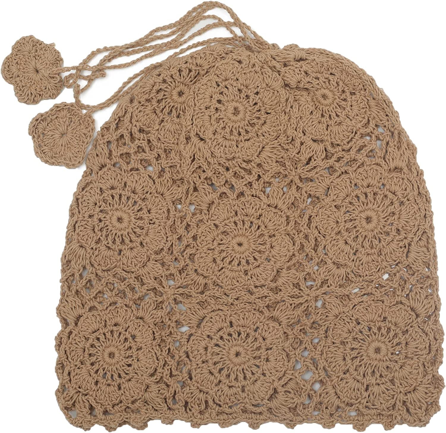 Women Cotton Crochet Slouchy Beanie Hat Handmade Knit Cutout Summer Floral Skull Cap