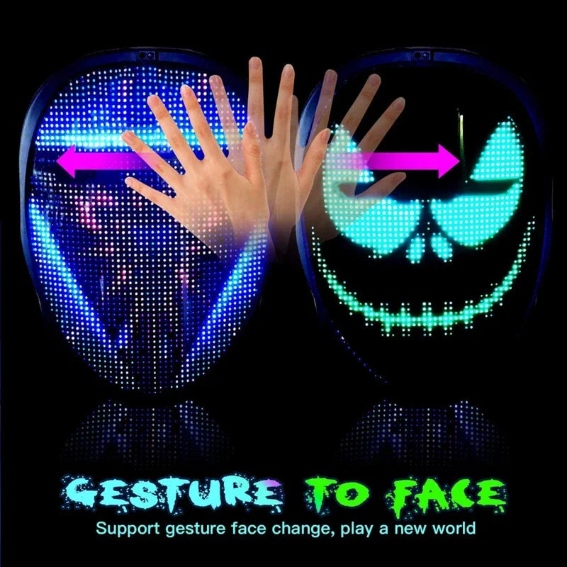 Halloween LED Display Programmable Mask LED Bluetooth RGB Light up Party DIY Photo Editing Animated Text Prank Concert Mask