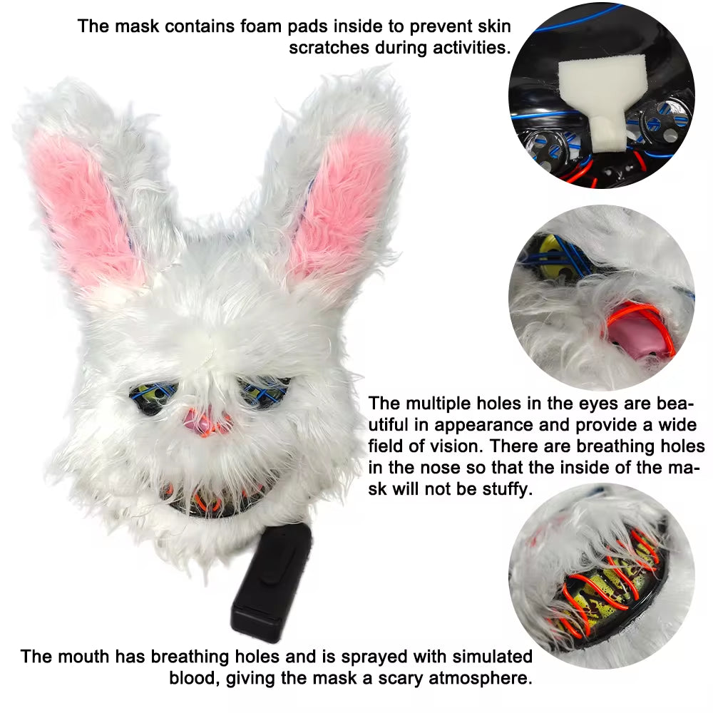 Hot Carnival EL Wire Bunny Mask Masquerade LED Rabbit Mask Glowing Halloween Party Mask for Birthday Wedding Party Cosplay Props