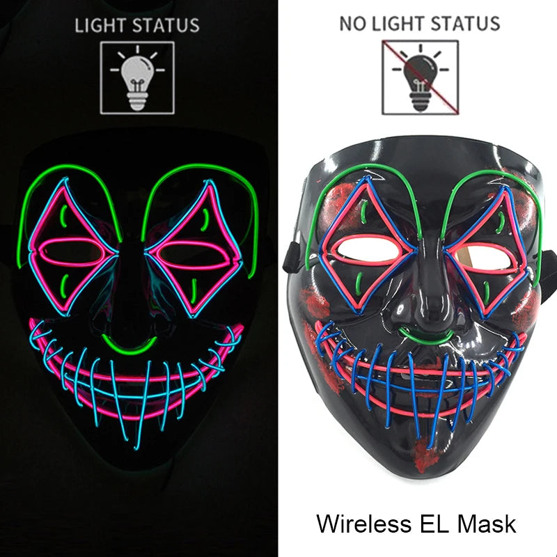 1Pc Wireless Halloween LED Neon Purge Mask LED Skull Gloves Masque Masquerade Party Props Glow in the Dark Horror Cosplay Mask