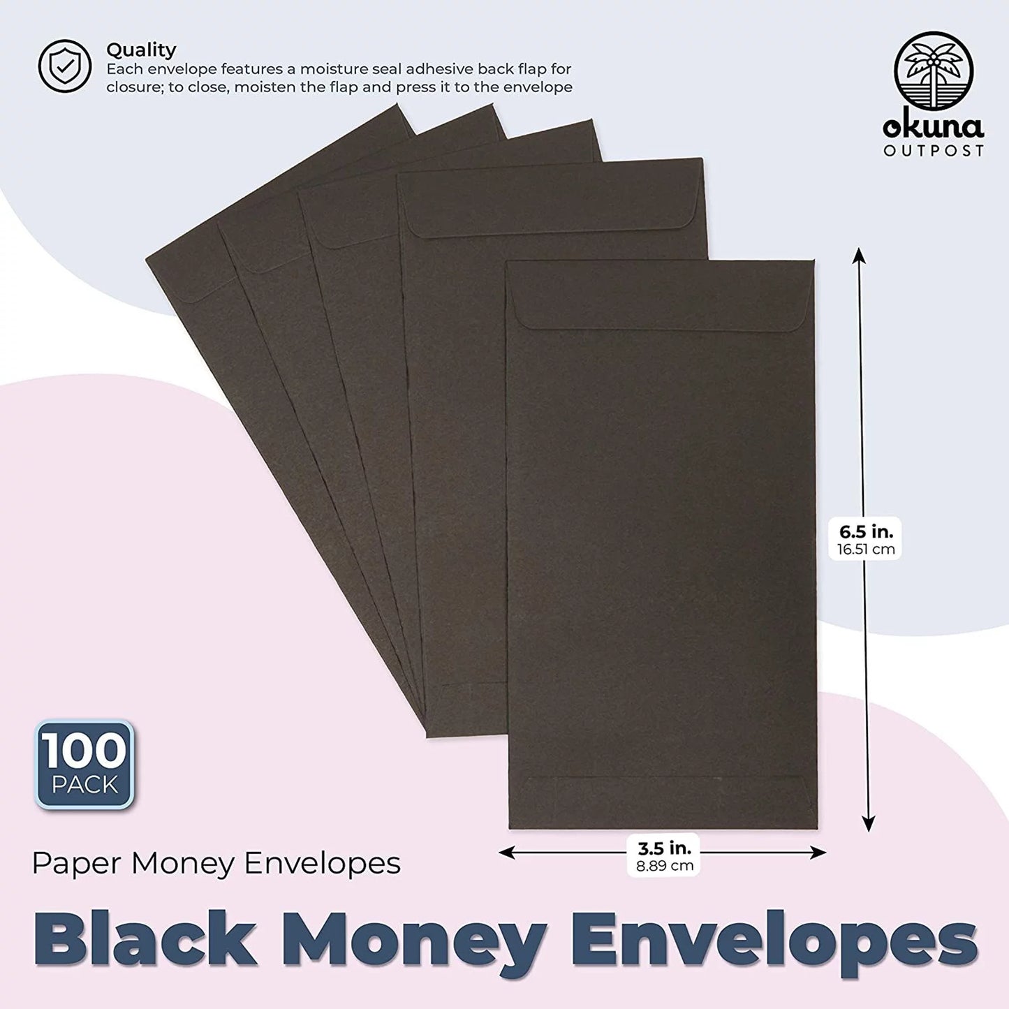 100 Pack Black Money Envelopes for Cash - 100 GSM Kraft Paper - Money Saving Challenges Envelopes for Currency & Coins (3.5X6.5 In)