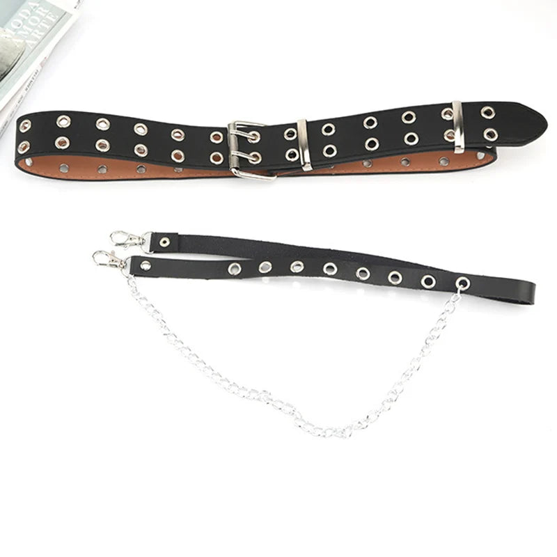 1Pcs Unisex Women Adjustable Chain Belt Punk Hip-Hop Belt with Chain Gothic Leather Waist Belt for Women Female Punk Belt