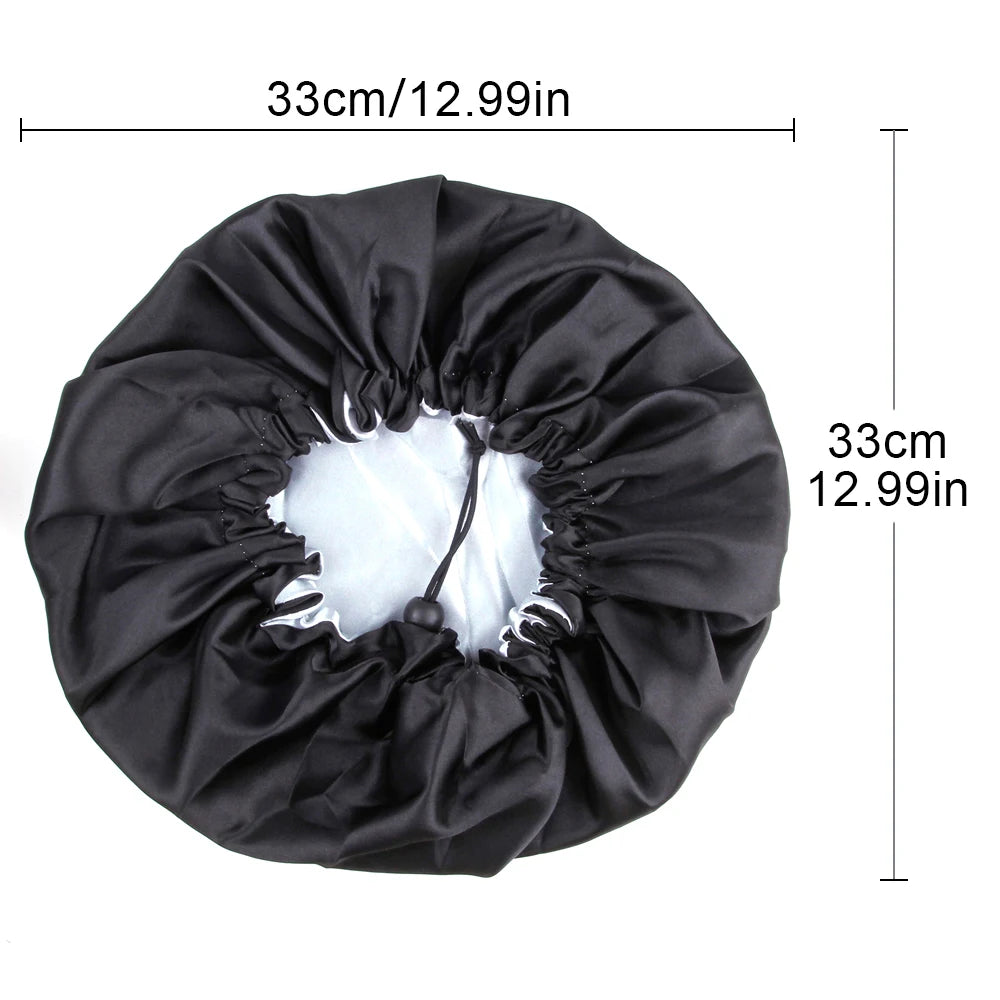 Sleep Satin Hat Curly Reversible Double Layer Layer Satin Night Cap Adjusting Button Silky Bonnet Women Hair Heating Cap Tool