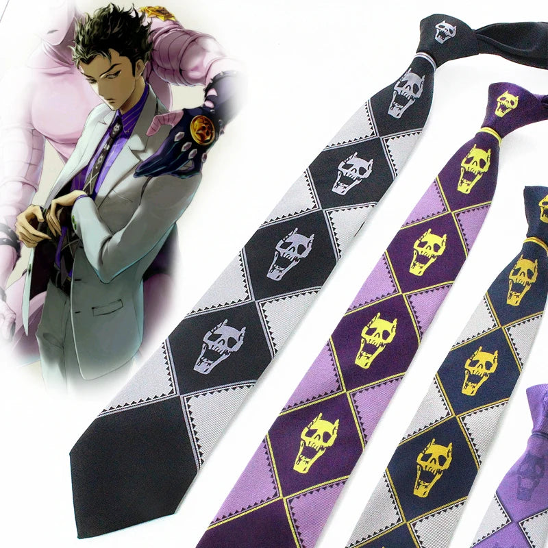 Japanese Anime Jojo Bizarre Adventure Cosplay Tie KILLER QUEEN Heavens Door Kira Yoshikage Props Skull Jacquard Neck Tie