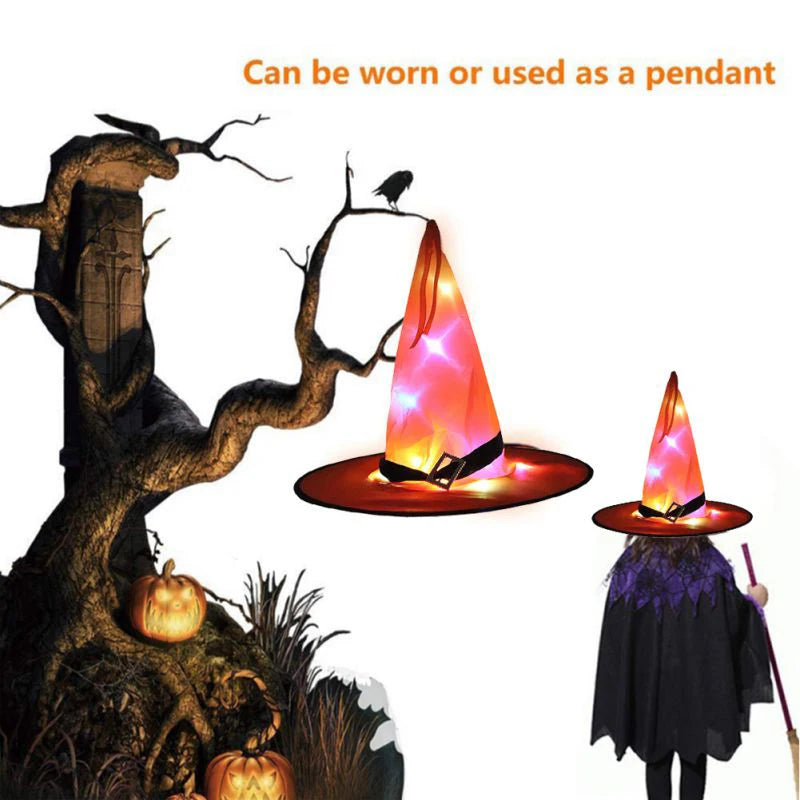 Halloween LED Luminous Witch Hat Glowing Witches Hat for Halloween Party Outdoor Decor Glow in Dark Halloween Props