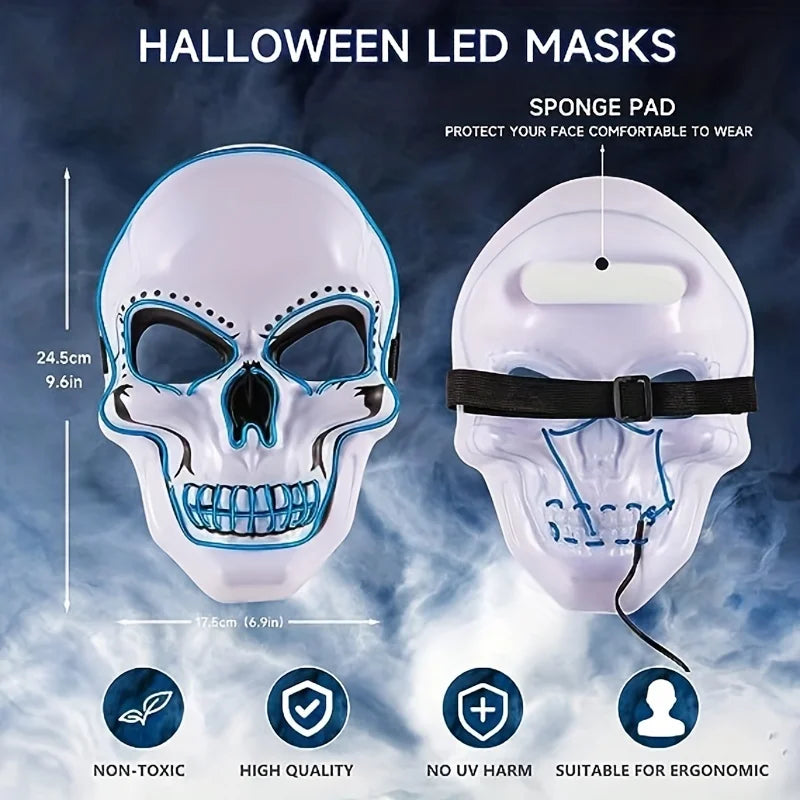 Halloween Neon Led Skeleton Mask Horror Party Cosplay Costume Masque Masquerade Light Glow in the Dark Terror Masker Wholesale