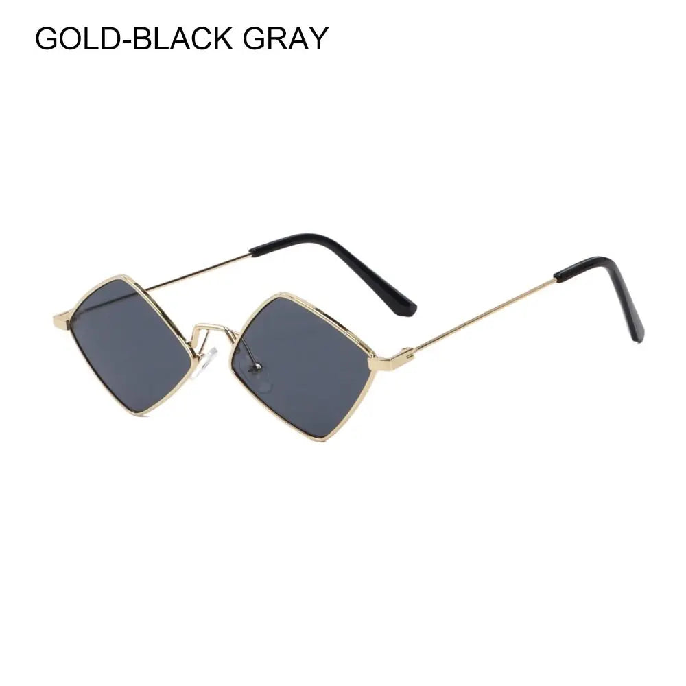 Hipster Polygon Women Sunglasses Irregular Vintage Small Frame Rhombus Ladies Sunglasses Shades Retro Alloy Eyewear Black