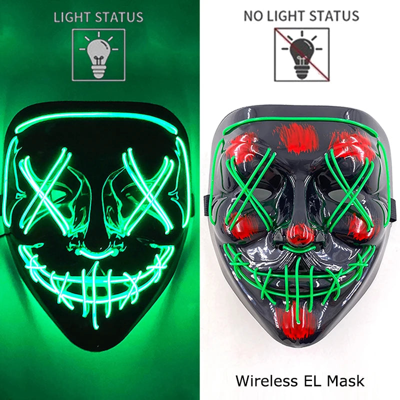 1Pc Wireless Halloween LED Neon Purge Mask LED Skull Gloves Masque Masquerade Party Props Glow in the Dark Horror Cosplay Mask