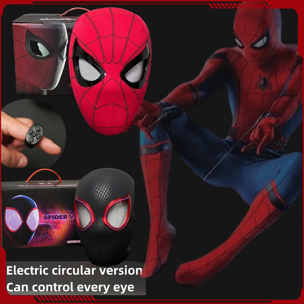 Spiderman Headgear Mask Spider Man Cosplay Ring Chin Version Moving Eyes Electronic Remote Control Mask Toys Boys Birthday Gifts