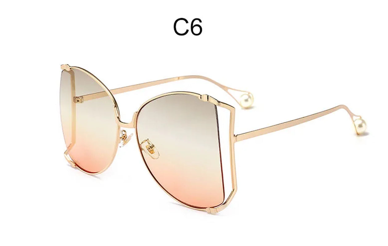 Oversized D Square Sunglasses Women 2022 Luxury Brand Cat Eye Clear Shades Glasses Pearl Fashion Half Frame Sun Glasses Ladies