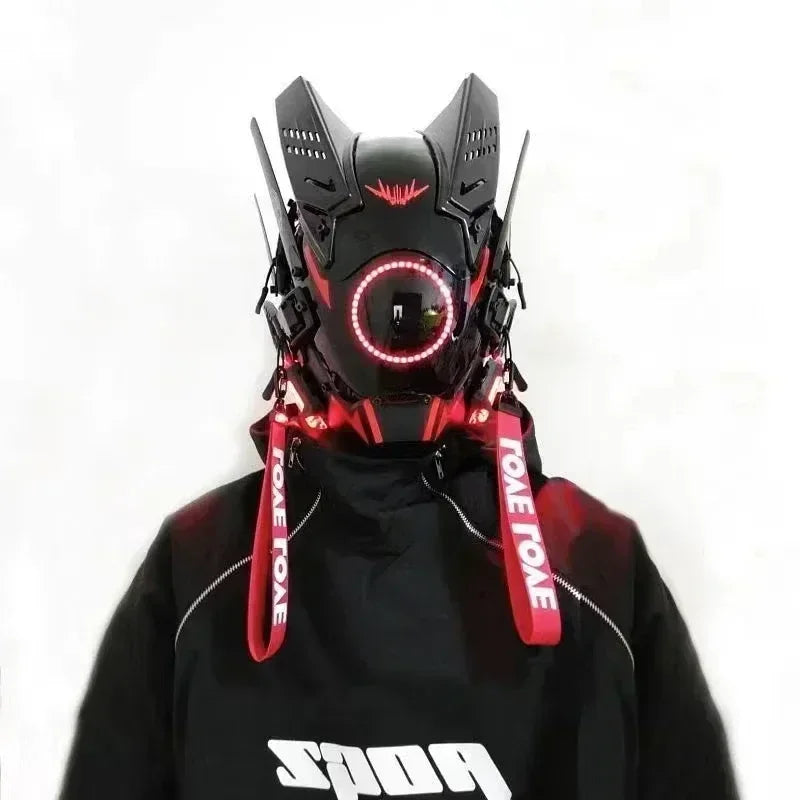 New Cyberpunk Helmet Samurai Robot Tech Shinobi Special Punk Techwear Cool Mask with Led Light Cosplay Mask Christmas Gifts Toy