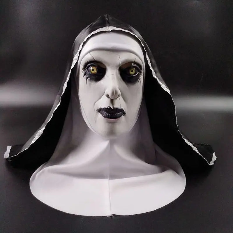 Horror Nun Latex Mask with Head Scarf Cosplay Costume Headgear Halloween Fancy Dress Party Carnival Scary Ghost Nun Mask