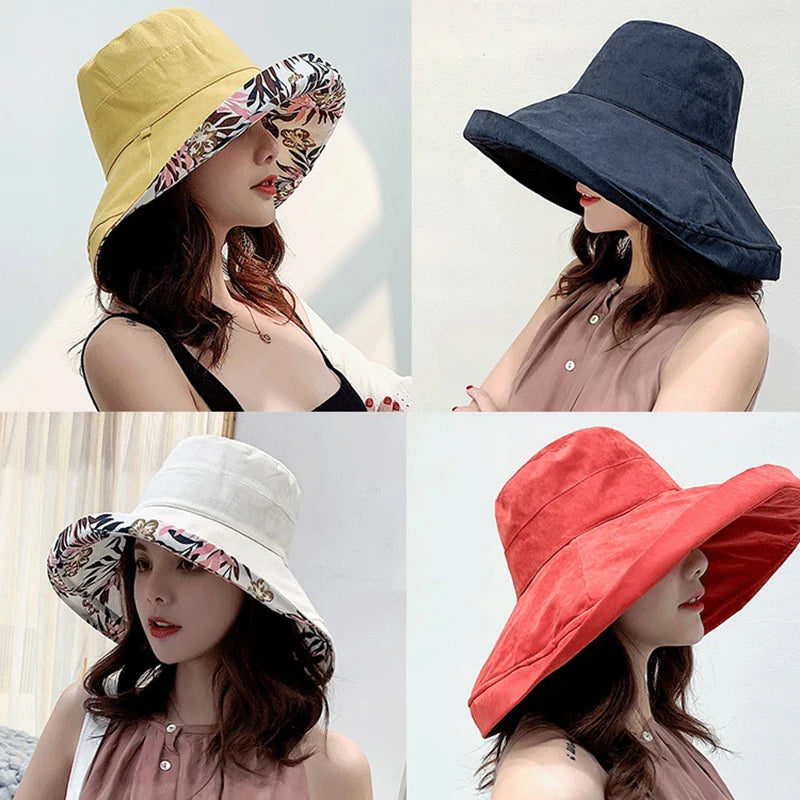 2024 Women'S Hat Bucket Hat Panamanian Women Four Seasons Fisherman Hat Big Brim Hat Double-Sided Fisherman Hat Sun Visor Cap