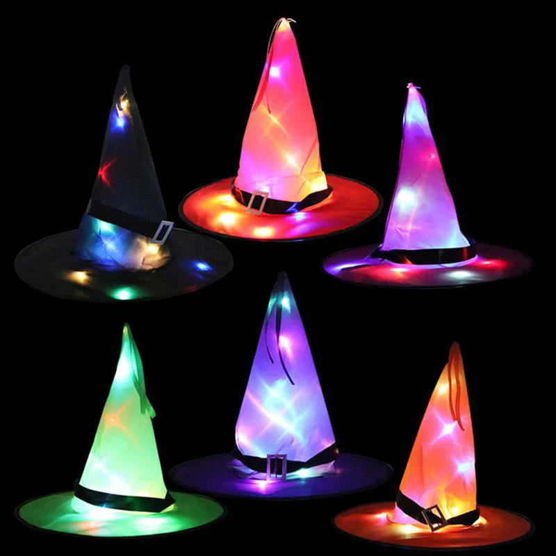 Halloween LED Luminous Witch Hat Glowing Witches Hat for Halloween Party Outdoor Decor Glow in Dark Halloween Props