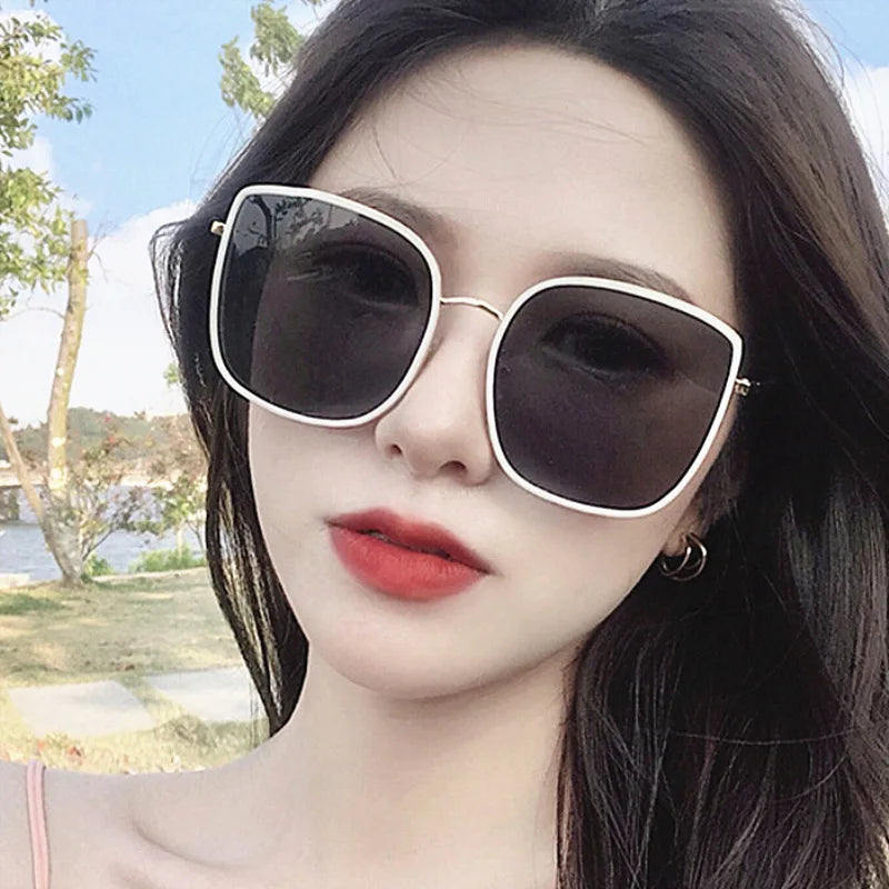 2024 New White Concave Shape Sunglasses Big Frame Big Face Square Sunglasses for Women