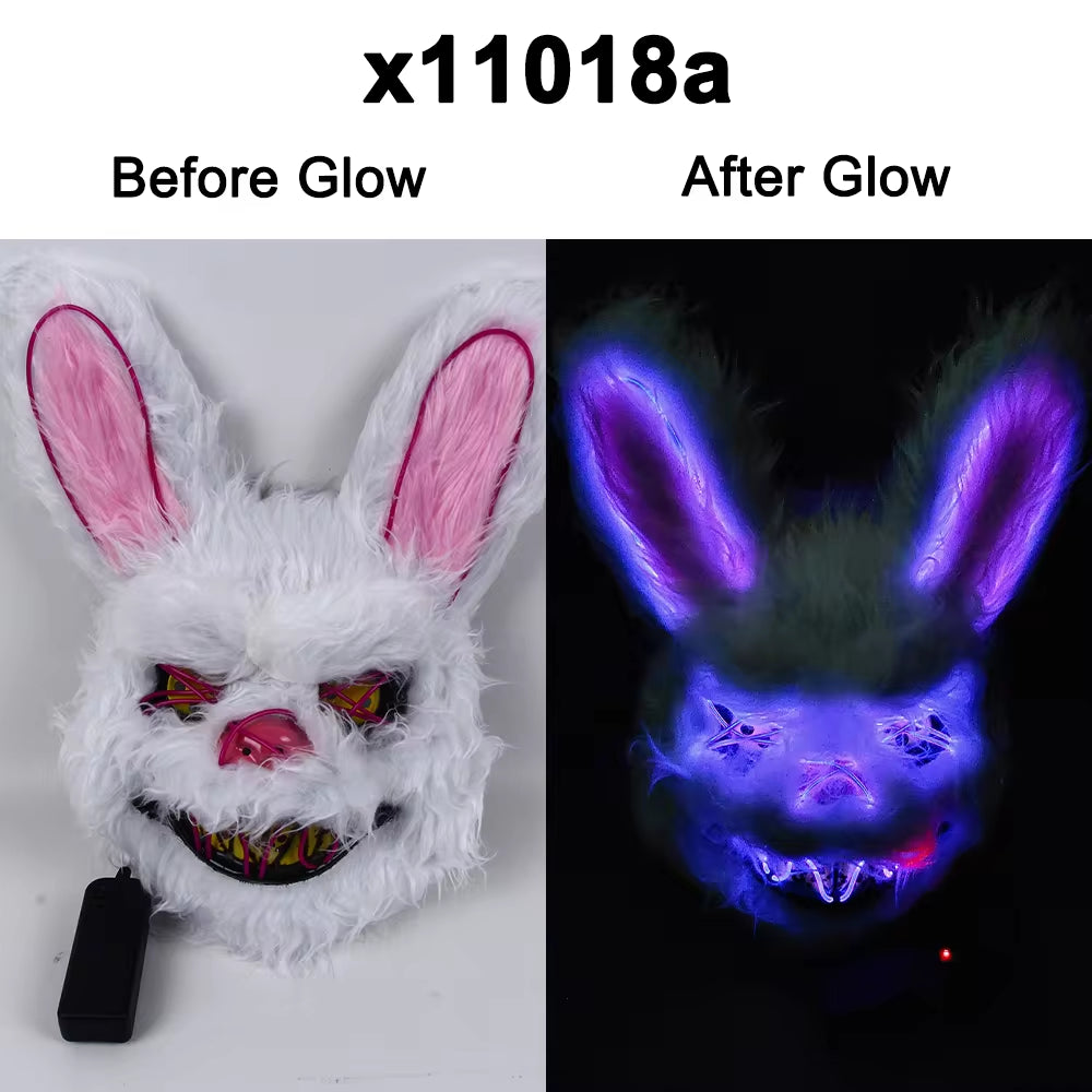 Hot Carnival EL Wire Bunny Mask Masquerade LED Rabbit Mask Glowing Halloween Party Mask for Birthday Wedding Party Cosplay Props