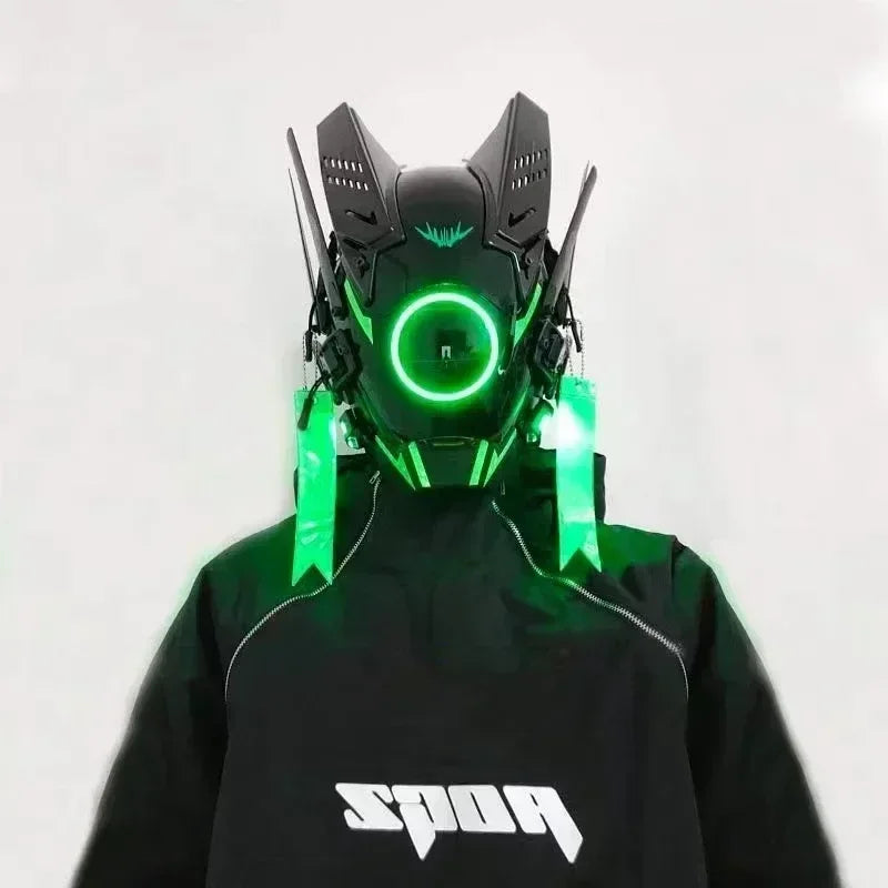 New Cyberpunk Helmet Samurai Robot Tech Shinobi Special Punk Techwear Cool Mask with Led Light Cosplay Mask Christmas Gifts Toy