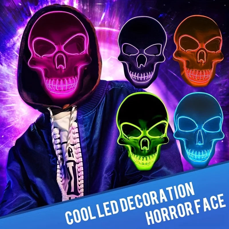 Halloween Neon Led Skeleton Mask Horror Party Cosplay Costume Masque Masquerade Light Glow in the Dark Terror Masker Wholesale