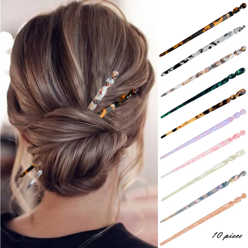 10Pcs Acetate Hair Sticks, Tortoise Shell Hairpin Chopsticks, Hair Accessories Hair Pins Chinese Retro Hairpins Disk Hair