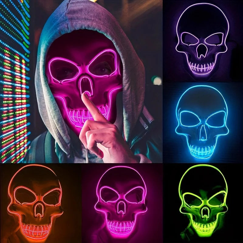 Halloween Neon Led Skeleton Mask Horror Party Cosplay Costume Masque Masquerade Light Glow in the Dark Terror Masker Wholesale