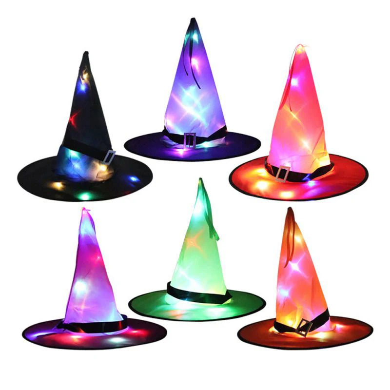 Halloween LED Luminous Witch Hat Glowing Witches Hat for Halloween Party Outdoor Decor Glow in Dark Halloween Props