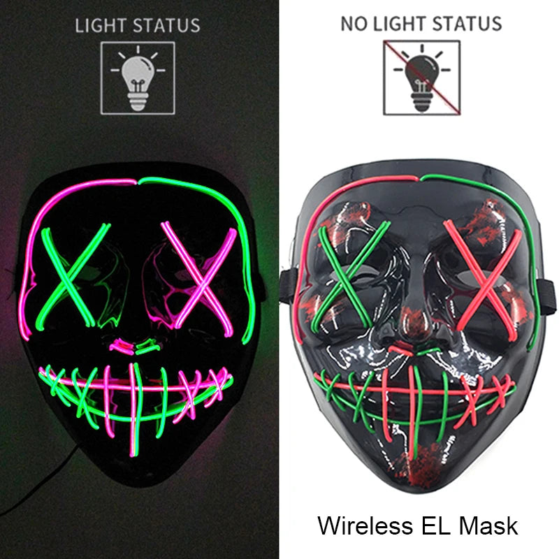 1Pc Wireless Halloween LED Neon Purge Mask LED Skull Gloves Masque Masquerade Party Props Glow in the Dark Horror Cosplay Mask