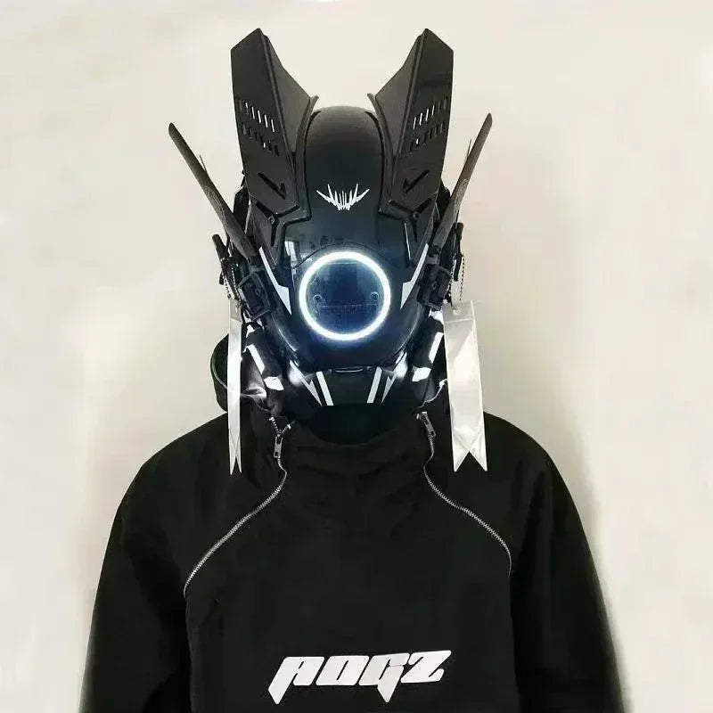 New Cyberpunk Helmet Samurai Robot Tech Shinobi Special Punk Techwear Cool Mask with Led Light Cosplay Mask Christmas Gifts Toy