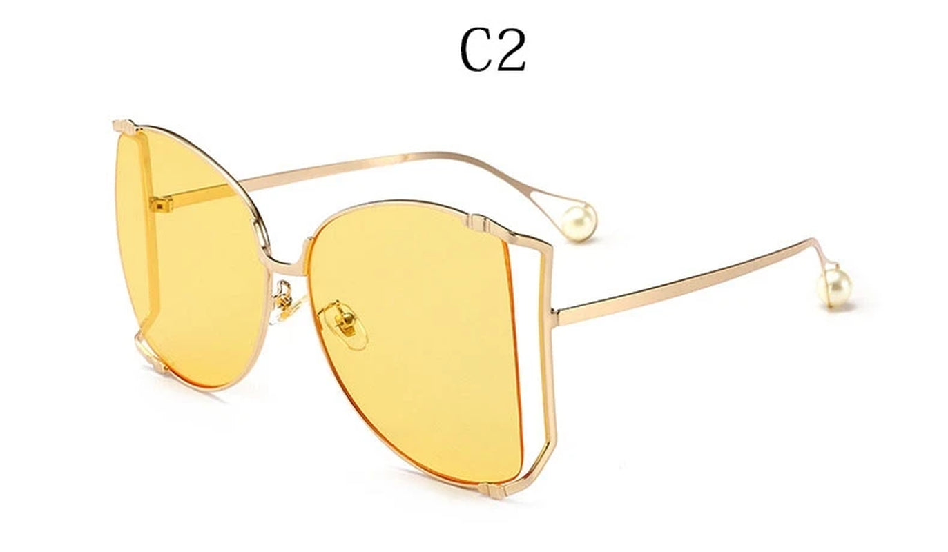 Oversized D Square Sunglasses Women 2022 Luxury Brand Cat Eye Clear Shades Glasses Pearl Fashion Half Frame Sun Glasses Ladies