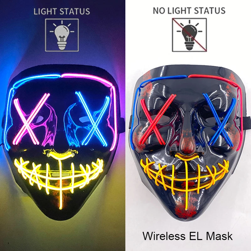 1Pc Wireless Halloween LED Neon Purge Mask LED Skull Gloves Masque Masquerade Party Props Glow in the Dark Horror Cosplay Mask