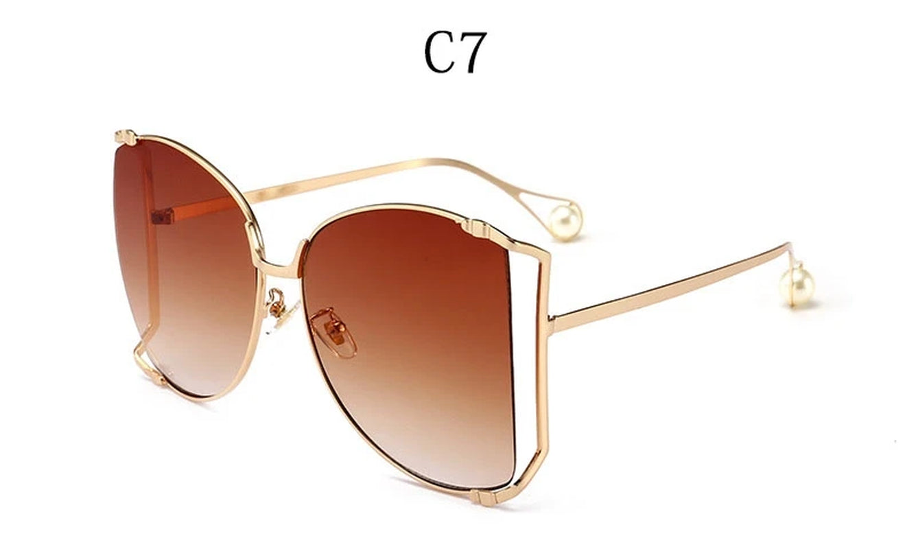 Oversized D Square Sunglasses Women 2022 Luxury Brand Cat Eye Clear Shades Glasses Pearl Fashion Half Frame Sun Glasses Ladies