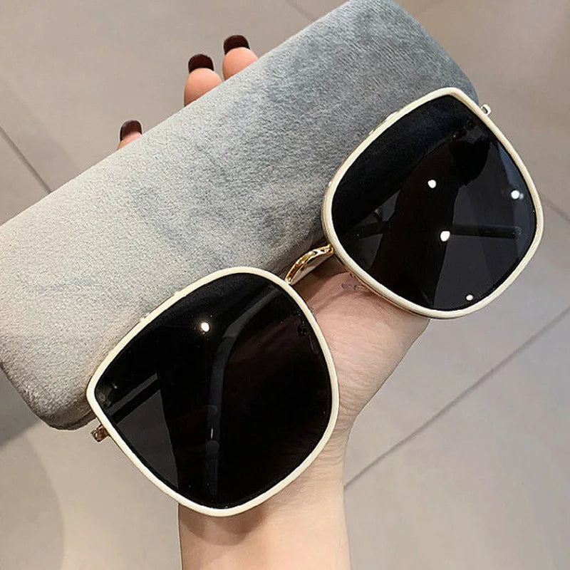 2024 New White Concave Shape Sunglasses Big Frame Big Face Square Sunglasses for Women