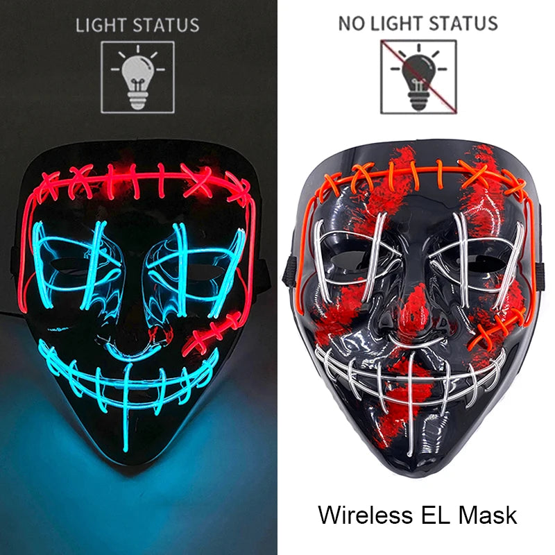 1Pc Wireless Halloween LED Neon Purge Mask LED Skull Gloves Masque Masquerade Party Props Glow in the Dark Horror Cosplay Mask