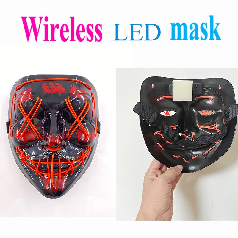 1Pc Wireless Halloween LED Neon Purge Mask LED Skull Gloves Masque Masquerade Party Props Glow in the Dark Horror Cosplay Mask