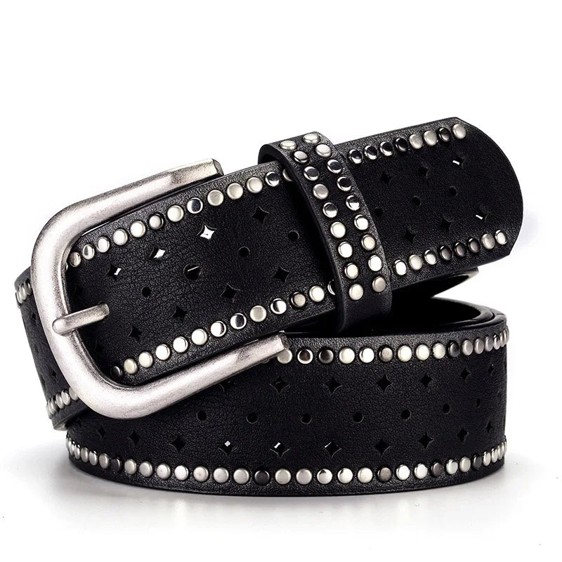 Original Design New Vintage Lady Belt Handsome Hollow Out Rivet All-Match Fashion Female Belts Top Quality Women Wide Belt