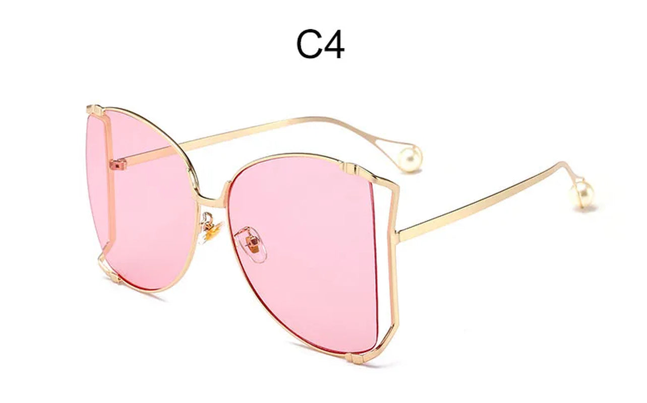 Oversized D Square Sunglasses Women 2022 Luxury Brand Cat Eye Clear Shades Glasses Pearl Fashion Half Frame Sun Glasses Ladies