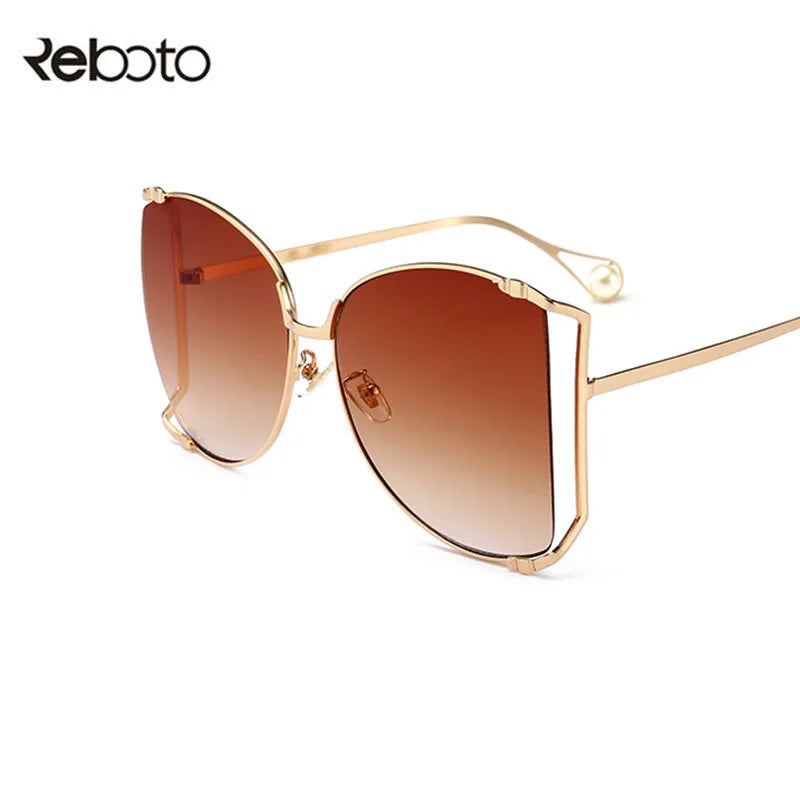 Oversized D Square Sunglasses Women 2022 Luxury Brand Cat Eye Clear Shades Glasses Pearl Fashion Half Frame Sun Glasses Ladies